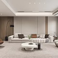 Modern Living Dining Room Interior with TV Wall Brown Chairs White Coffee Table Staircase
