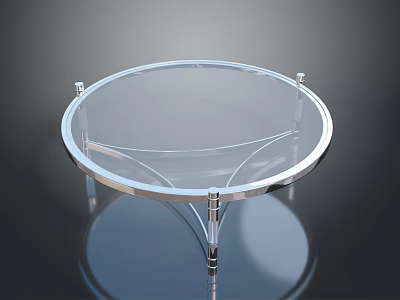 Modern Round Glass Coffee Table With Sleek Metal Base And Transparent Top 3d model