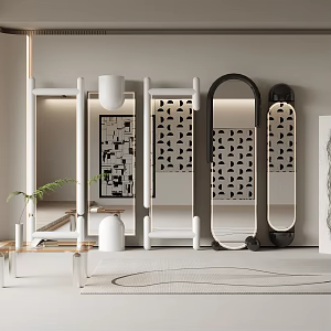 Modern Mirror Cream Decoration Floor Mirror 3d model