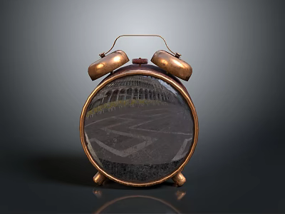 Vintage Brass Alarm Clock With Double Bells Round Dial And Reflective Base As Household Item 3d model