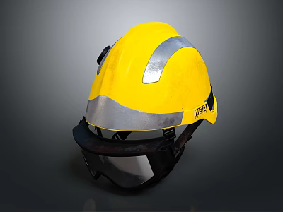Game Movie Character Wearing Yellow Safety Helmet With Silver Stripes Black Visor And MTR Logo 3d model