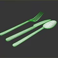 Modern Shiny Stainless Steel Cutlery Set Fork Knife Spoon On Black Surface