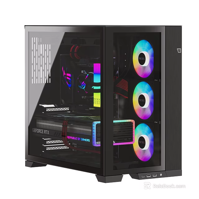 Gaming Computer Case Featuring Transparent Side Panel RGB Cooling Fans And Internal Components 3d model 