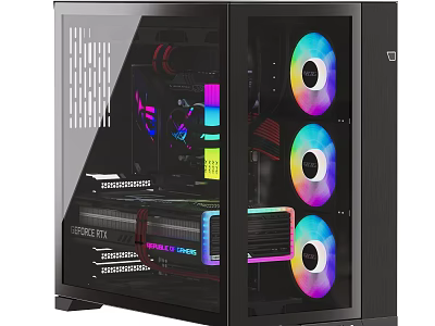 Gaming Computer Case Featuring Transparent Side Panel RGB Cooling Fans And Internal Components 3d model