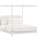 White Four Poster Double Bed With Simple Headboard And White Bedding