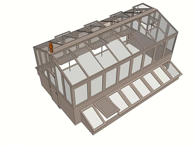 Spacious Villa Balcony With Glass Roof Large Windows Railings And Steps Design 3d model