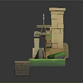 Ancient Ruin Scene Components With Stone Pillars Grass Stone Path And Blocks