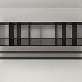 Black Wall Mounted Shelf with Multiple Compartments and Two Lower Wooden Black Shelves