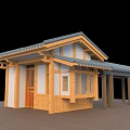 Traditional Japanese Style Wooden Leisure Area With Sloped Roof Veranda And Dark Door