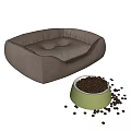 Cozy Brown Pet Bed With Soft Cushion And Green Dog Food Bowl