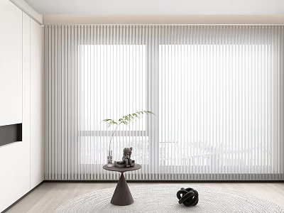 White Vertical Blinds in Modern Interior With Window Small Table Plant Decorations 3d model