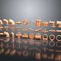3D Rendered Copper Colored Hardware Tools With Various Pipe Fittings Joints Valves And Reflective Finish