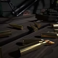 Military Weapons Collection on Wooden Table with Green Case Rifles Ammunition Belt and Grenades
