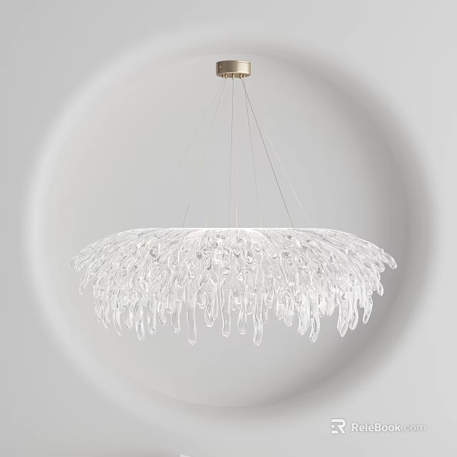 Elegant Transparent Glass Chandelier With Hanging Droplets And Golden Base In Modern Design 3d model 