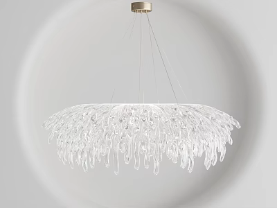 Elegant Transparent Glass Chandelier With Hanging Droplets And Golden Base In Modern Design 3d model