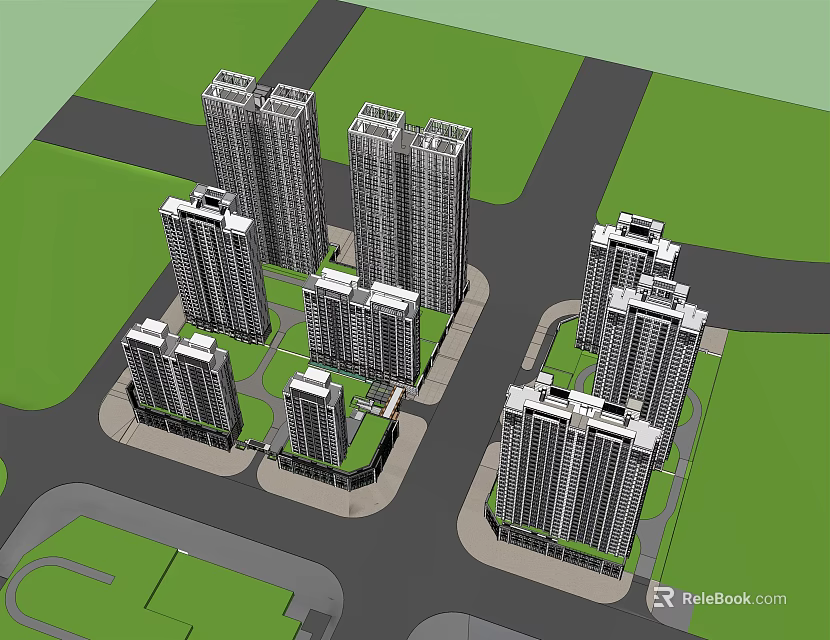 Modern High Rise Residential Complex Featuring Multiple Buildings And Surrounding Green Spaces 3d model 