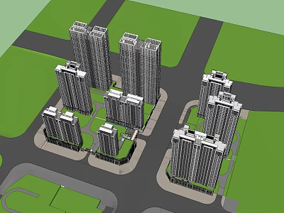 Modern High Rise Residential Complex Featuring Multiple Buildings And Surrounding Green Spaces 3d model