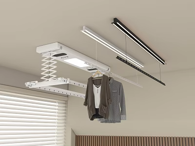 Ceiling Mounted Retractable Clothes Hanger With LED Lights And Hanging Garments 3d model