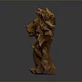 Hand Carved Wooden Lion Sculpture With Detailed Mane And Stable Base
