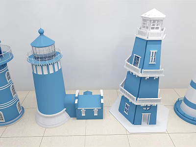 Blue And White Lighthouse Tower Models With Various Structures And Details 3d model