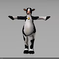 Black And White Cartoon Cow Character Standing With Outstretched Arms And Bell