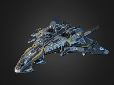 Futuristic Spaceship 3D Model With Blue Yellow Accents And Detailed Mechanical Parts 3d model