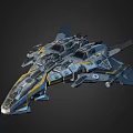 Futuristic Spaceship 3D Model With Blue Yellow Accents And Detailed Mechanical Parts