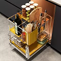 Stainless Steel Kitchen Utensil Storage Cart With Yellow Container Chopsticks Spoons Knives And Spice Jars