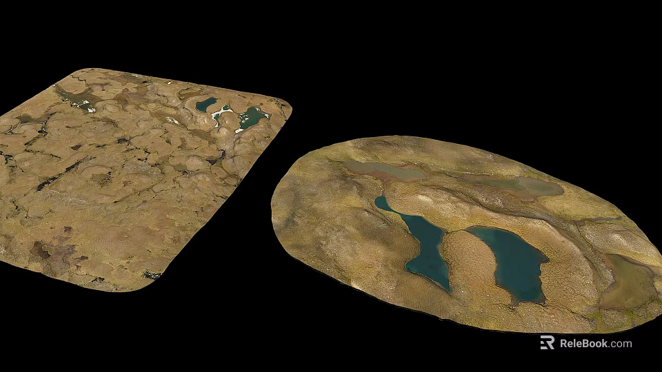 Detailed Terrain Landscape Model With Brown Land And Blue Water Areas 3d model 
