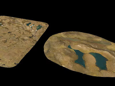 Detailed Terrain Landscape Model With Brown Land And Blue Water Areas 3d model