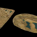 Detailed Terrain Landscape Model With Brown Land And Blue Water Areas