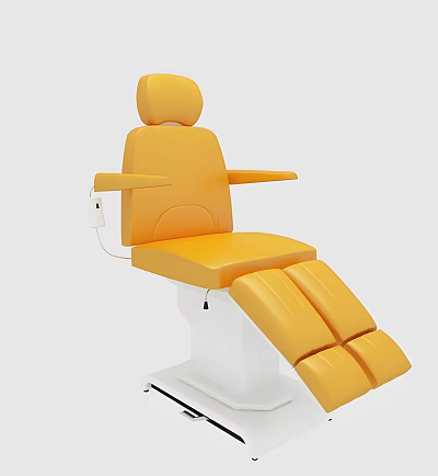 Yellow Medical Treatment Chair With Adjustable Leg Support And White Base 3d model