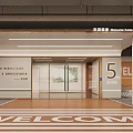 Modern Parking Garage Entrance With Floor Welcome Signage And Glass Doors On 5th Level
