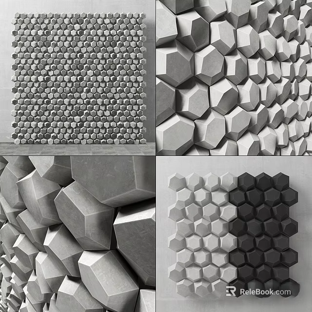 Modern Geometric 3D Wall Decor With Hexagonal Concrete Textured Patterns 3d model 