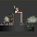 Charming Residential Buildings With Pink Walls Red Roofs Arched Doorways Small Stream And Green Tree