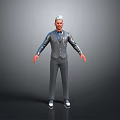 Stylish Man In Gray Suit Vest Silver Shirt With Necklace Standing Arms Outstretched