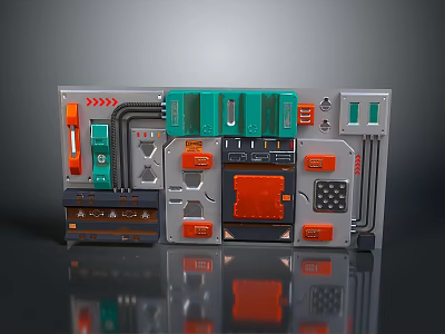 Modern Computer Motherboard With Green Orange Components Slots And Technical Ports 3d model