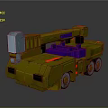 3D Model Yellow Construction Vehicle With Purple Components And Crane Arm 3d model
