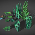 Cartoon Scene With Different Green Plant Types And Colorful Foliage Shadows