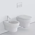 White Wall Mounted Modern Toilet With Bidet In Gray Bathroom Interior