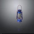 Vintage Blue And Pink Lantern With Metal Frame And Glass Shade
