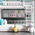Pink Bunk Bed in Kids Room with Storage Drawers Stuffed Toys and Pillows
