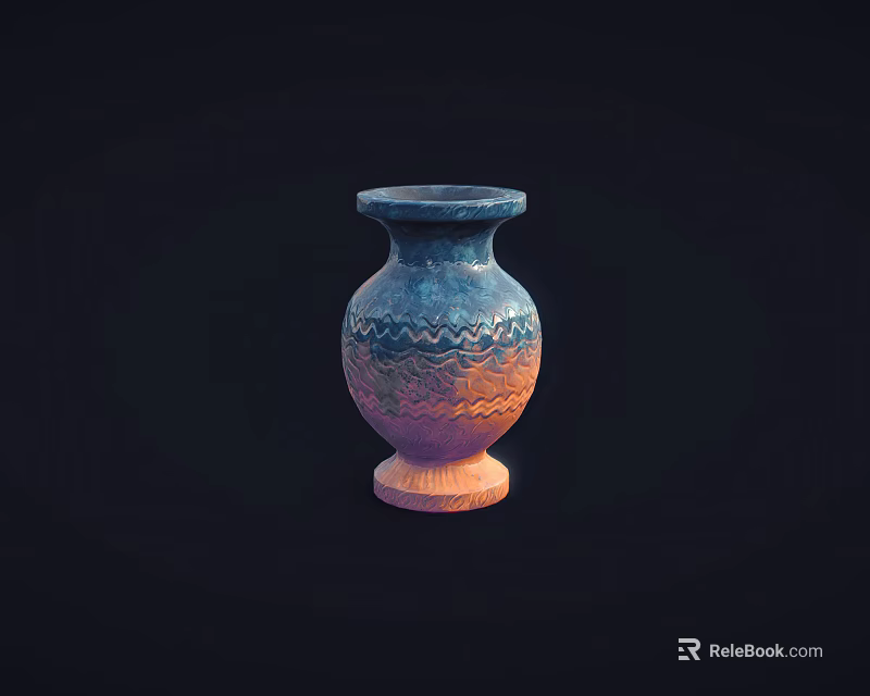Decorative Vase With Blue Pink Gradient And Wave Patterns On Red Base 3d model 