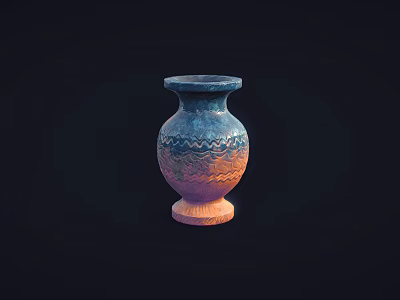 Decorative Vase With Blue Pink Gradient And Wave Patterns On Red Base 3d model