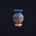 Decorative Vase With Blue Pink Gradient And Wave Patterns On Red Base