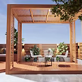 Roof Garden Design With Wooden Deck Green Plants Seating Area And Outdoor Furniture