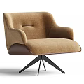 Beige Upholstered Accent Chair with Armrests Brown Wooden Trim and Black Metal Base