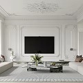 Modern Living Room Interior Design With Decorative Ceiling White Walls Light Sofa Grey Carpet