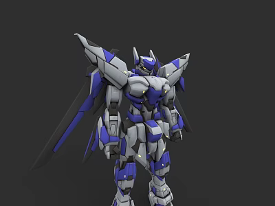 Futuristic Mech Robot Character With Blue White Gray Color Mechanical Wings And Detailed Armor 3d model