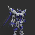 Futuristic Mech Robot Character With Blue White Gray Color Mechanical Wings And Detailed Armor